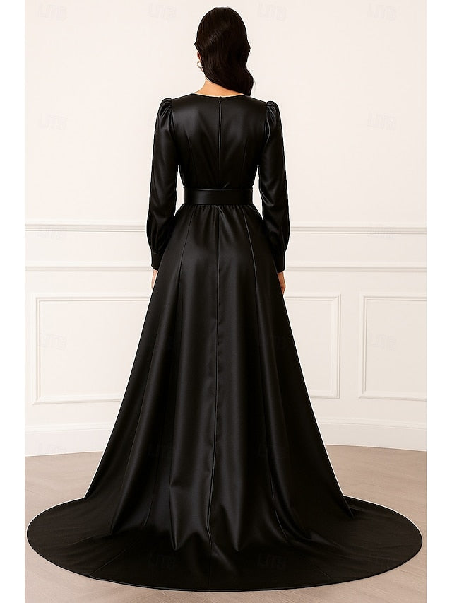 Black A-Line Wedding Evening Formal Gold Elegant Gown Dress FashionChic