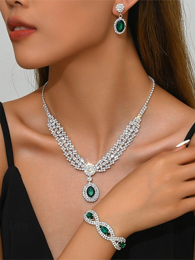 – Jewelry Luxury Set Green Women for Crystal Necklace Elegant FashionChic
