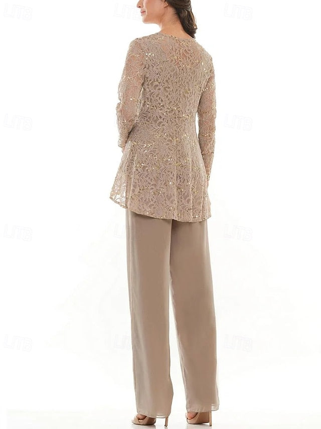 Piece Crew Bride Mother Pantsuit Dress Elegant of 3 the Neck FashionChic