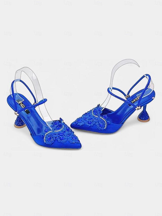 Rhinestone Gold Toe Pointed Embellished Satin Women's FashionChic