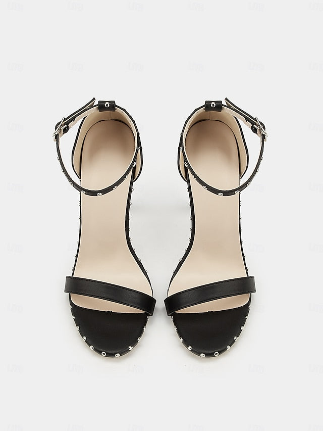 Stud Embellishments with Silver Black - Sandals Stiletto FashionChic