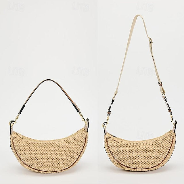 Straw Leather Women's Boho Crossbody Bag with Adjustable FashionChic
