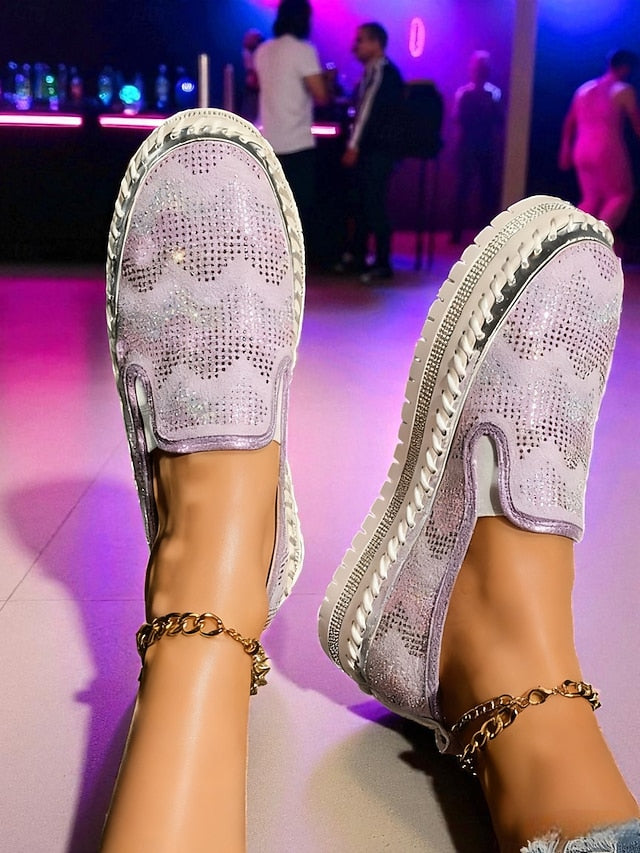 Glitter Sneakers with Slip-On Platform Mesh Women's FashionChic