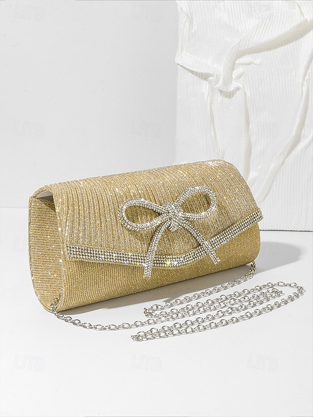 Purse Accent Blue Bow Rhinestone Clutch Glitter with FashionChic
