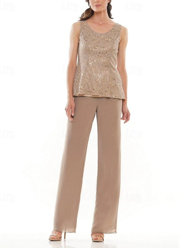 3 Bride Neck Pantsuit the Dress of Mother Elegant Piece Crew FashionChic