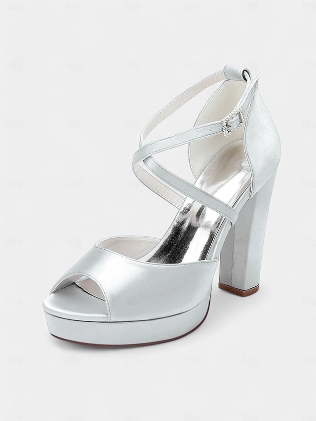 High Peep and Women's Sandals Heel Platform Toe Satin with FashionChic