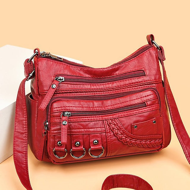 Multiple Crossbody with Vintage Leather Women's Faux Bag FashionChic