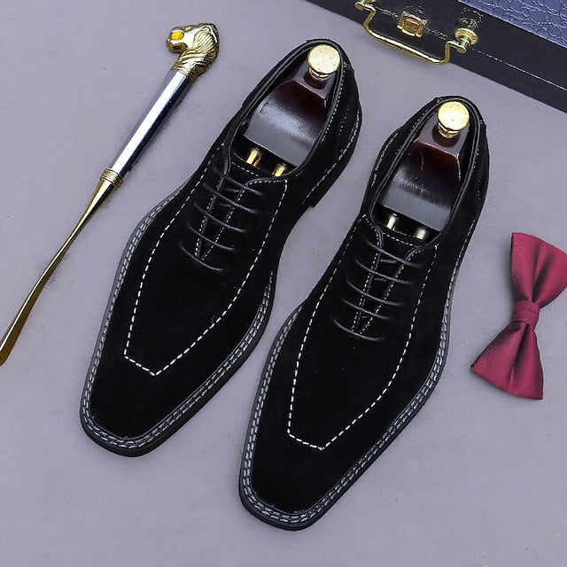 Derby Leather Genuine - Men's Suede Cowhide Classic Shoes FashionChic