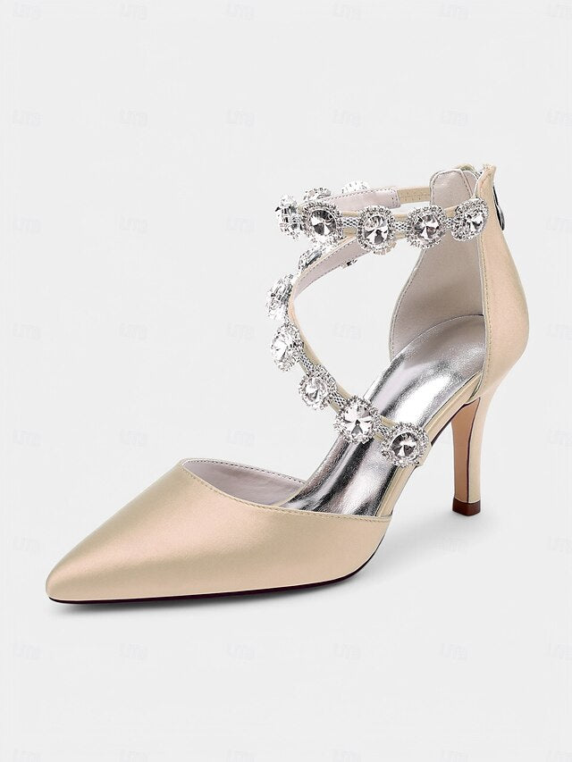 with Ankle Purple Women's Satin Heels Crystal Stiletto FashionChic
