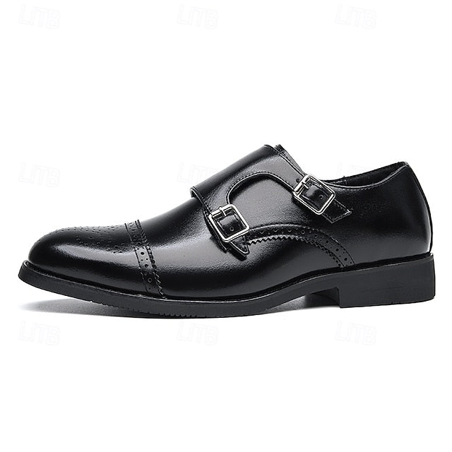 Double Men's Shoes Monk Strap Faux Brown with Dress Leather FashionChic