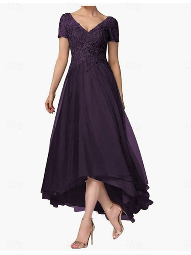 A-Line Bride Dress Neck of the V Mother Elegant Asymmetrical FashionChic