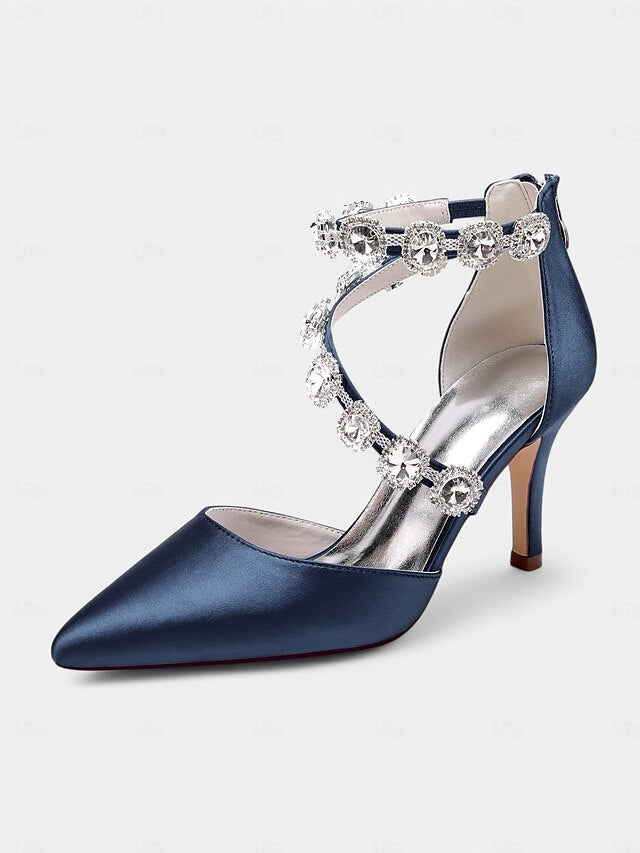 with Ankle Purple Women's Satin Heels Crystal Stiletto FashionChic