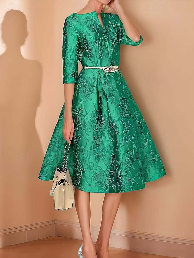 A-Line Elegant Tea V Bride of the Minimalist Dress Mother Neck FashionChic