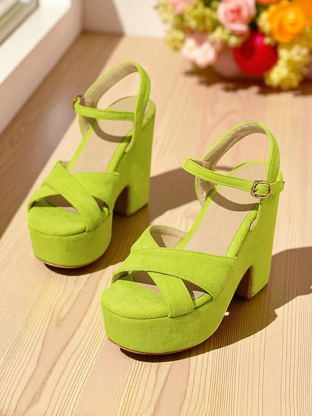 - Hot Pink Suede with Platform Ankle Sandals Strap Women's FashionChic