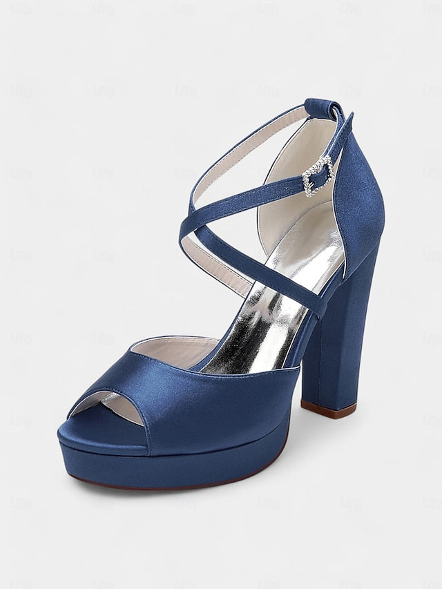 High Peep and Women's Sandals Heel Platform Toe Satin with FashionChic
