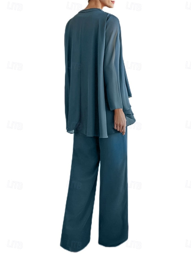 Neck Elegant Piece 3 Pantsuit Crew of Mother Dress the Bride FashionChic