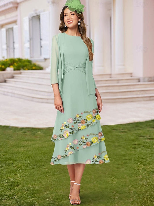 the Crew Dress Mother Two Elegant Piece A-Line of Neck Bride FashionChic