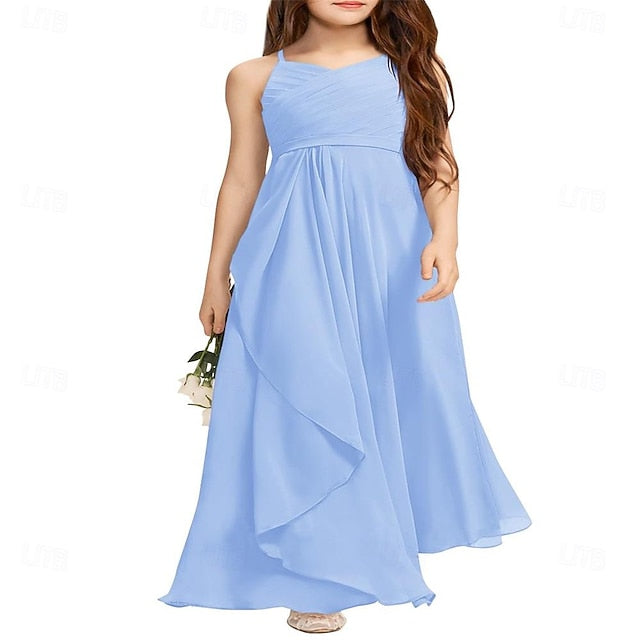 Girl Girls Bridesmaid Flowy Flower Halter A-Line Dress Junior FashionChic