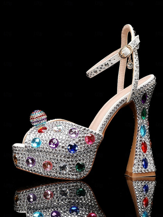 with Heel Women's Matching Rhinestone Platform Sandals High FashionChic