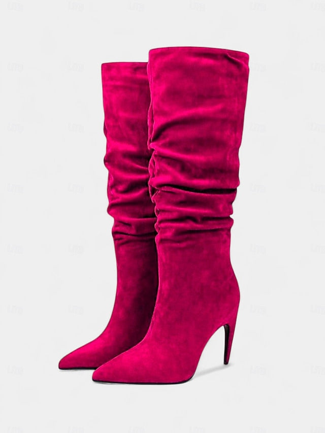 Knee Green Boots Slouch High Women's - Velvet Toe Pointed FashionChic
