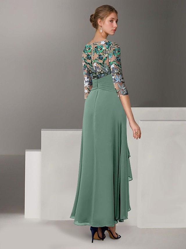 Mother Bride Embroidered Overskirt Dress A-Line Elegant the of FashionChic