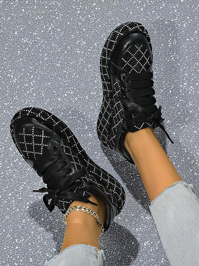 Silver Quilted Women's - Rhinestone Sneakers and Black FashionChic