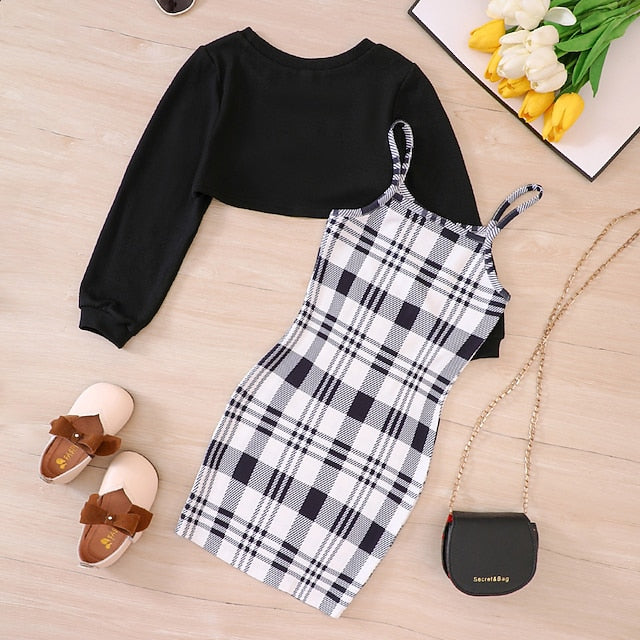 Pieces Girls' Suits 2 Dress Kids Long Color Set Block FashionChic