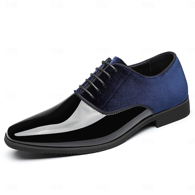 Finish Velvet with Blue Men's White Shoes Dress Glossy and FashionChic