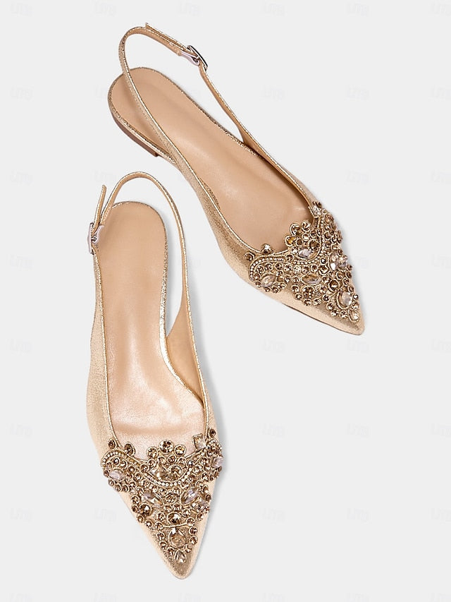with Women's Gold Flats Toe Pointed Embellished Slingback FashionChic