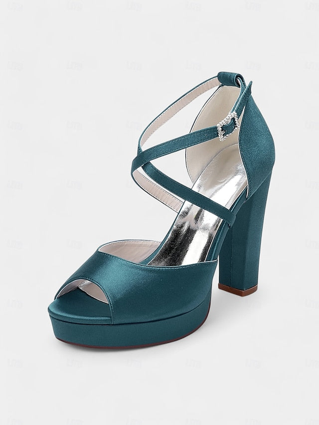 High Peep and Women's Sandals Heel Platform Toe Satin with FashionChic
