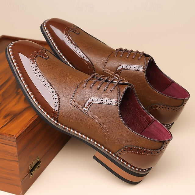 Shoes Wingtip Faux Burgundy Leather and White Men's Oxford FashionChic