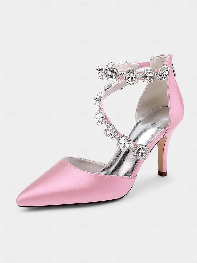 with Ankle Purple Women's Satin Heels Crystal Stiletto FashionChic