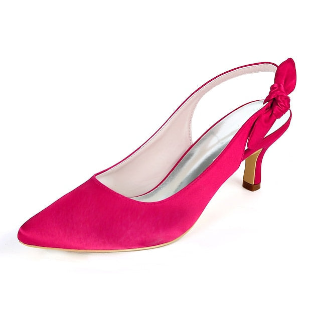 Tie Heels White with Pointed for - Toe Women Slingback Bow FashionChic