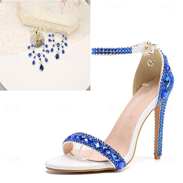 Ankle Stiletto Matching with Women's Heels Green Rhinestone FashionChic