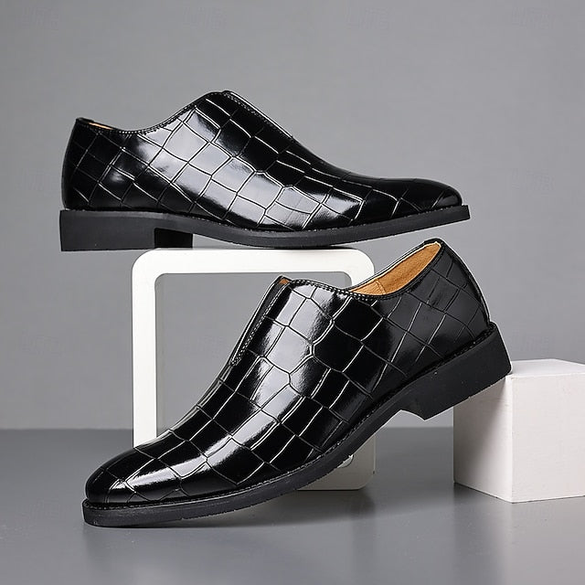 Shoes Pattern Men's Burgundy – Dress Crocodile Slip-On FashionChic
