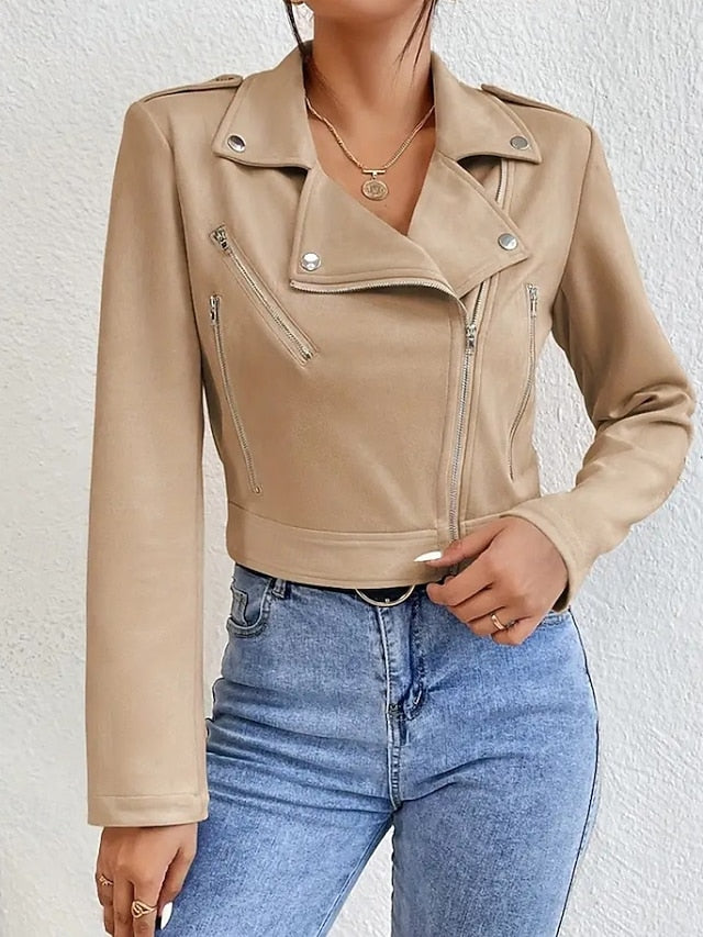 Zipper Faux Leather Pocket Jacket Women's Comfortable FashionChic