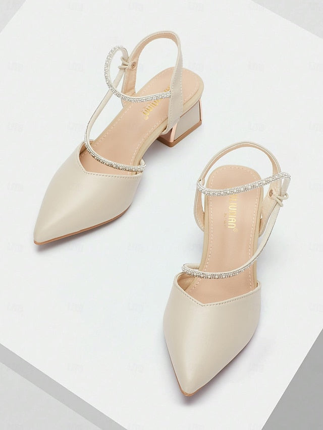Women's Toe Pointed Heels Elegant with Rhinestone Slingback FashionChic