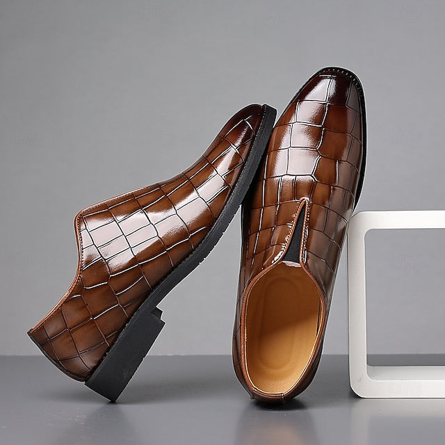 Shoes Pattern Men's Burgundy – Dress Crocodile Slip-On FashionChic