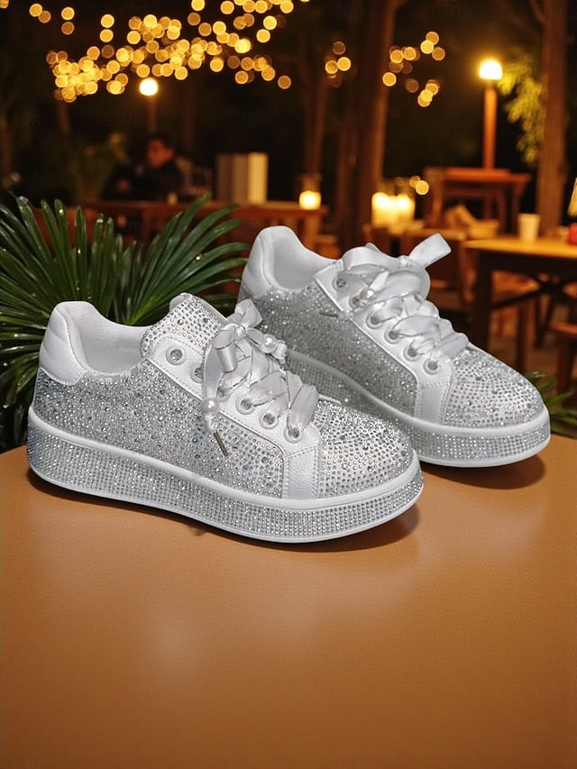 Lace-Up Women's Glamorous - Rhinestone Sneakers Sparkly FashionChic