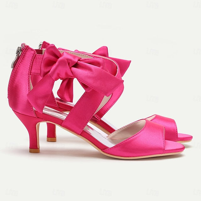 Heel Women's Bowknot Shoes Open Wedding Bridal Kitten FashionChic