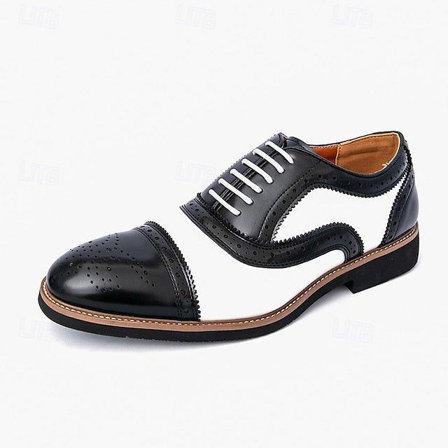 Men's Classic with Brogue Brown Oxford White Shoes and FashionChic
