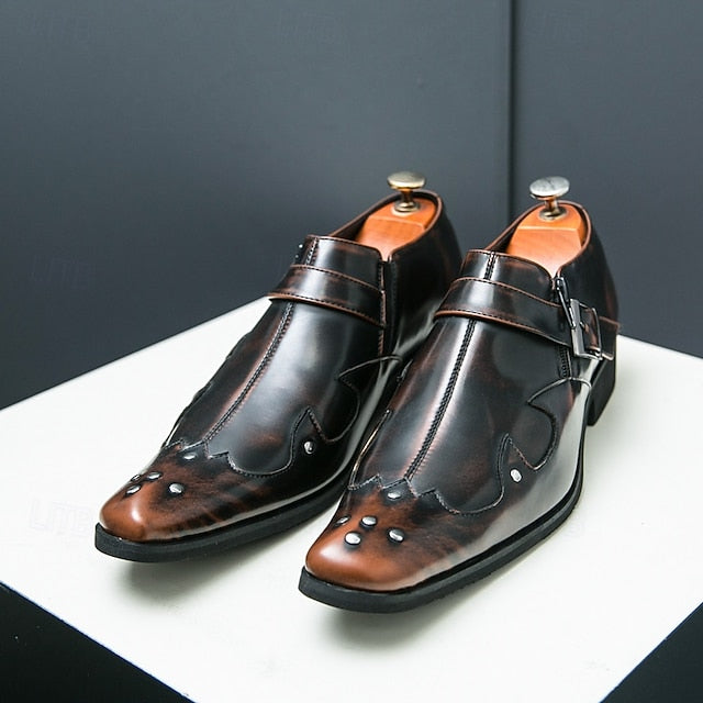 Formal Monk Black – Dress Men's Strap Leather Shoes FashionChic