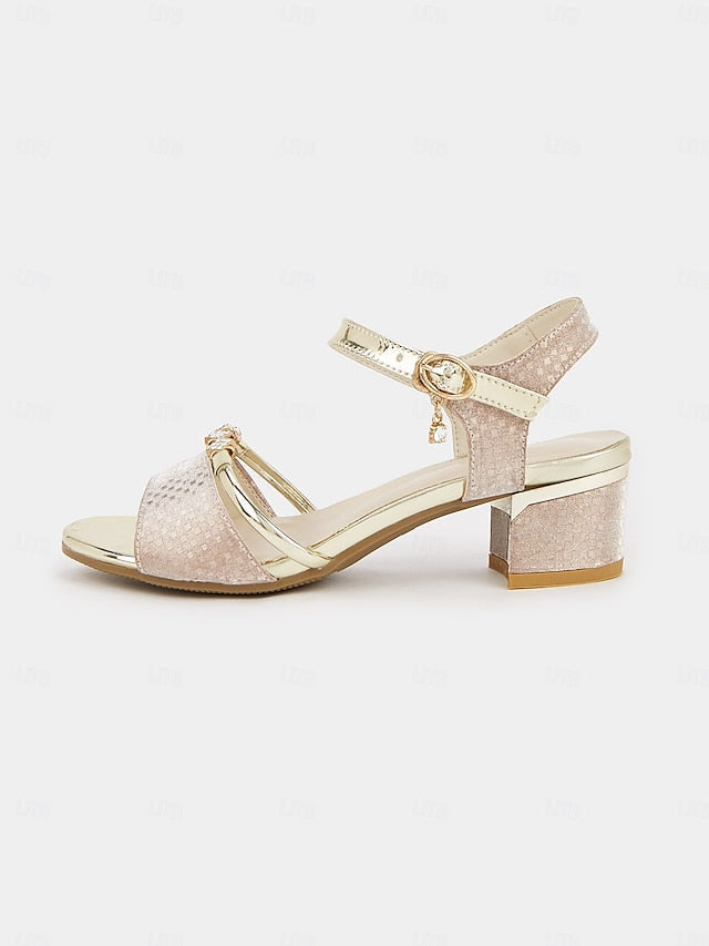 Heel for – Gold Rhinestone-Embellished Block Sandals Women FashionChic