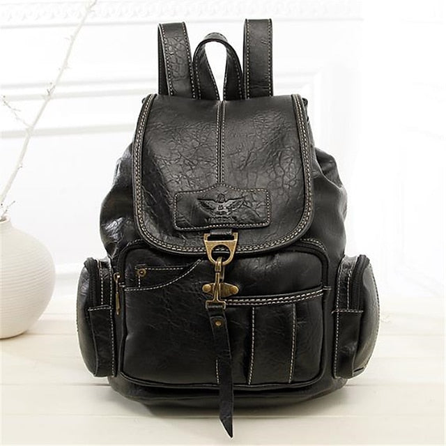 Women's with Backpack Vintage Leather Pockets Faux Multiple FashionChic