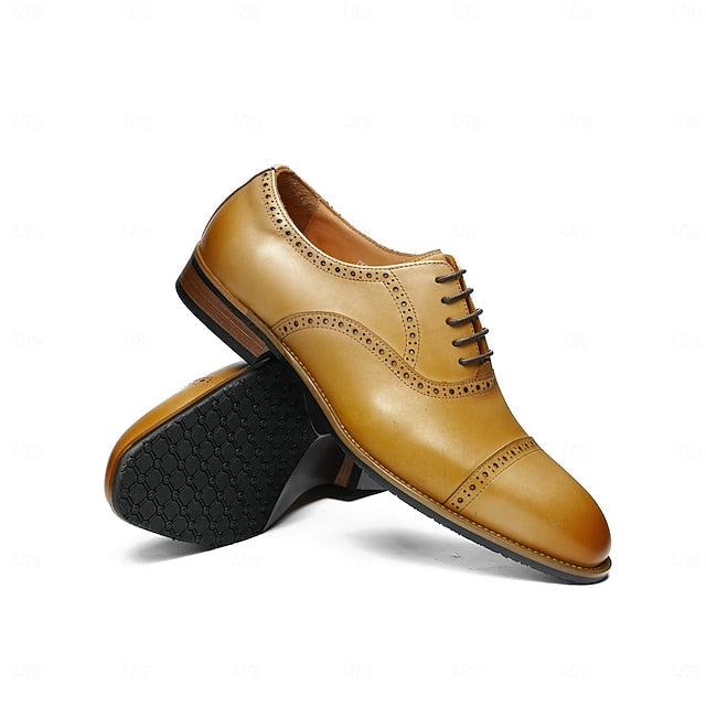 Leather Light Shoes Genuine Wingtip Oxford with Men's Brown FashionChic