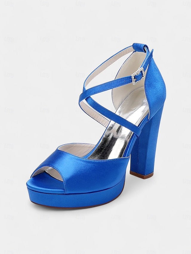 High Peep and Women's Sandals Heel Platform Toe Satin with FashionChic