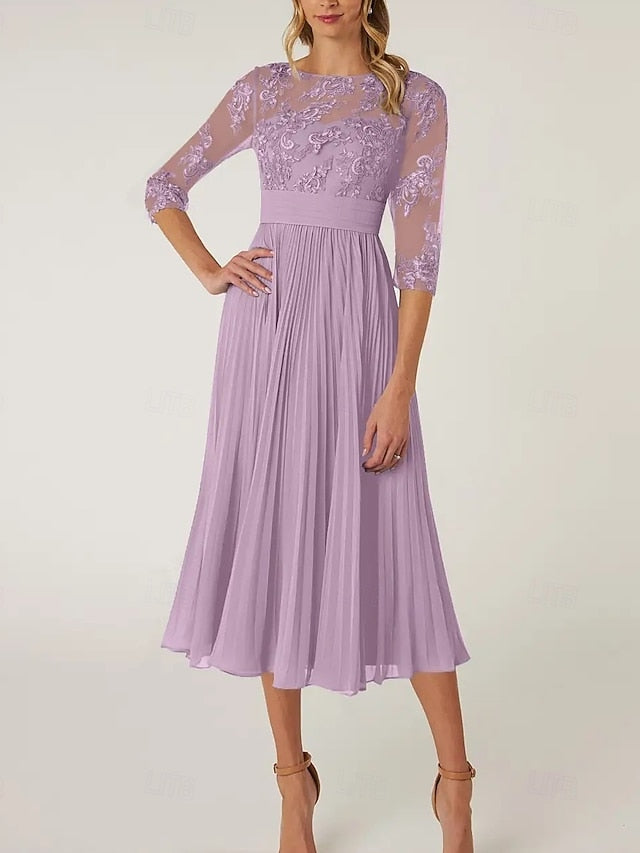 of Elegant the Neck Crew Dress Mother A-Line Bride Wedding Guest FashionChic