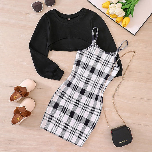 Pieces Girls' Suits 2 Dress Kids Long Color Set Block FashionChic