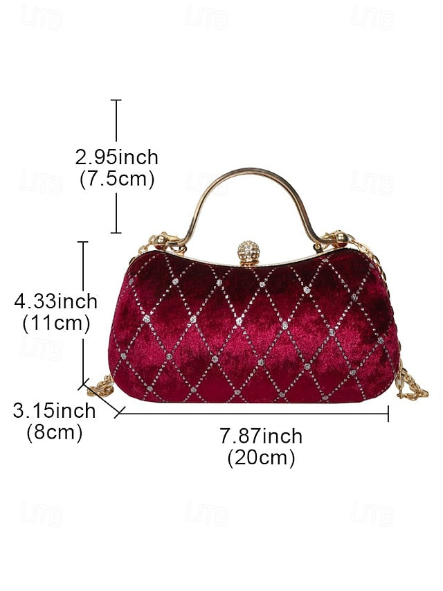 Quilted Diamond Evening Purse with Accents Velvet Women's - FashionChic