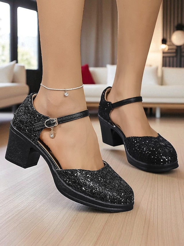 Jane Comfortable Mary Shoes Women's Low Lace Chunky - Heel FashionChic